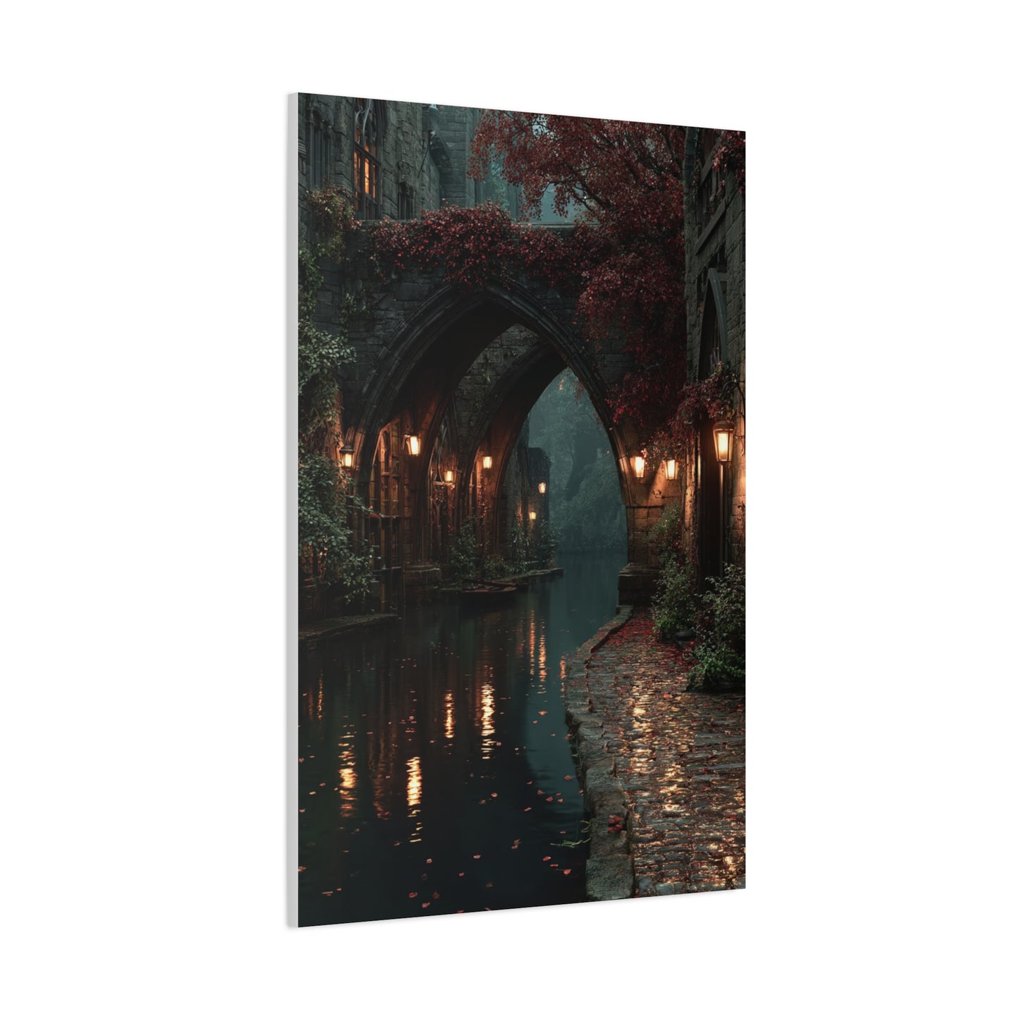 Gothic Autumn Canal Bridge Wall Art & Canvas Print
