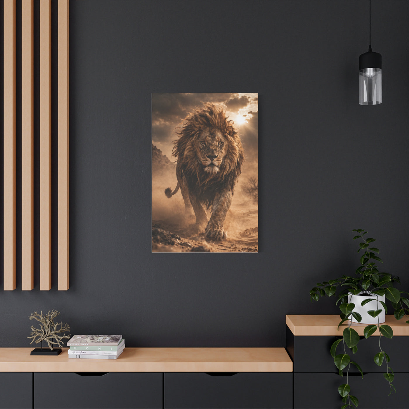 Charging Lion Dust Storm Power Wall Art & Canvas Print