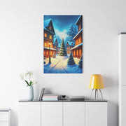 Watercolor Winter Village Christmas Scene Wall Art & Canvas Print