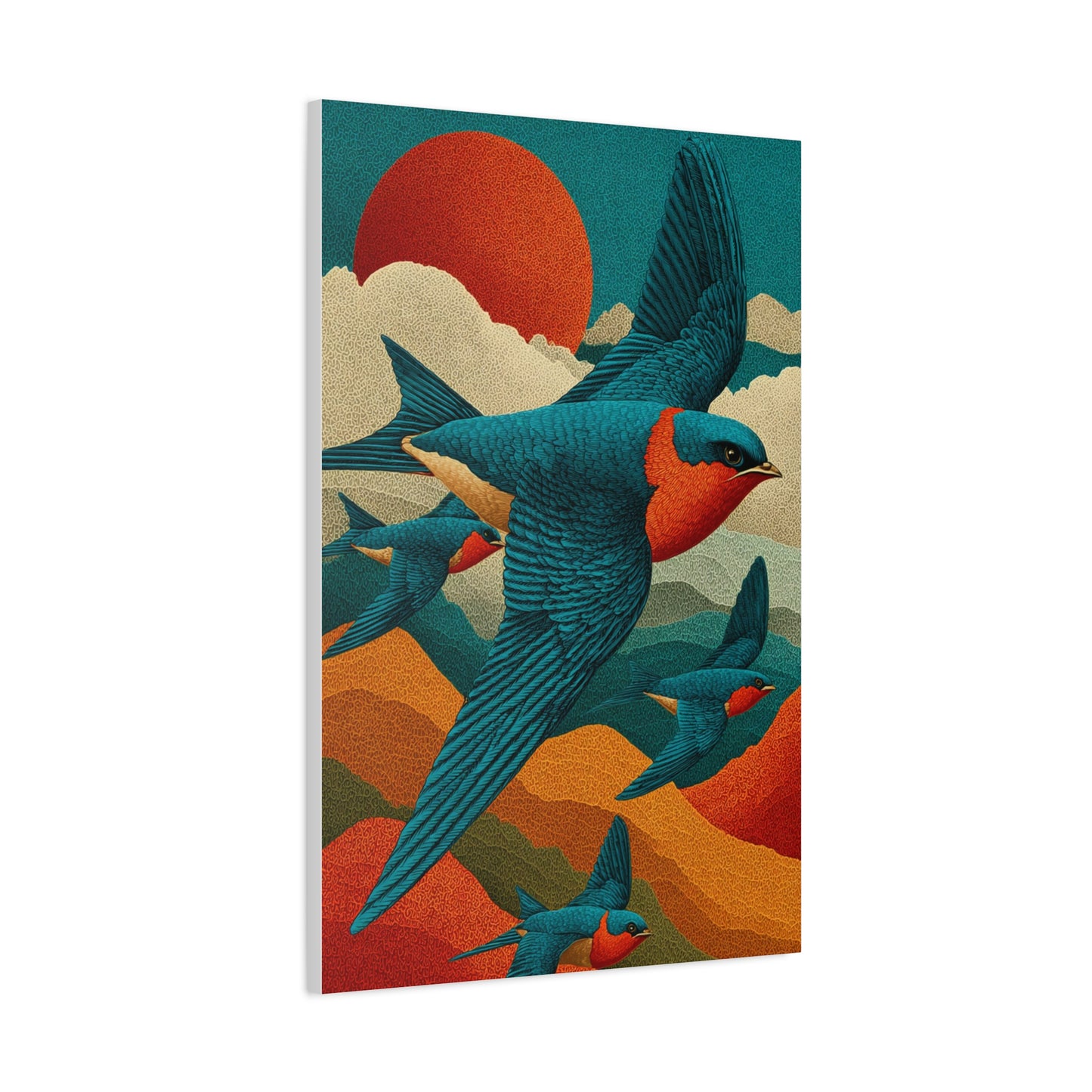 Stylized Swallow Flight Landscape Wall Art & Canvas Print