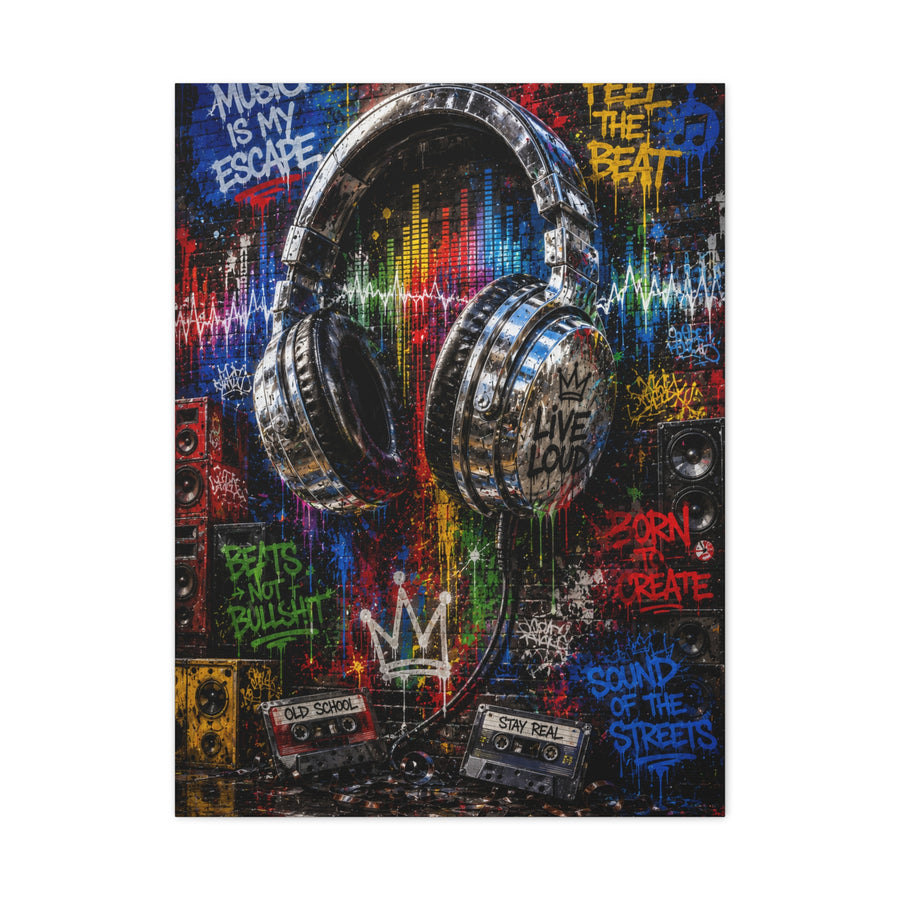 Graffiti Headphones Music Street Wall Art & Canvas Print