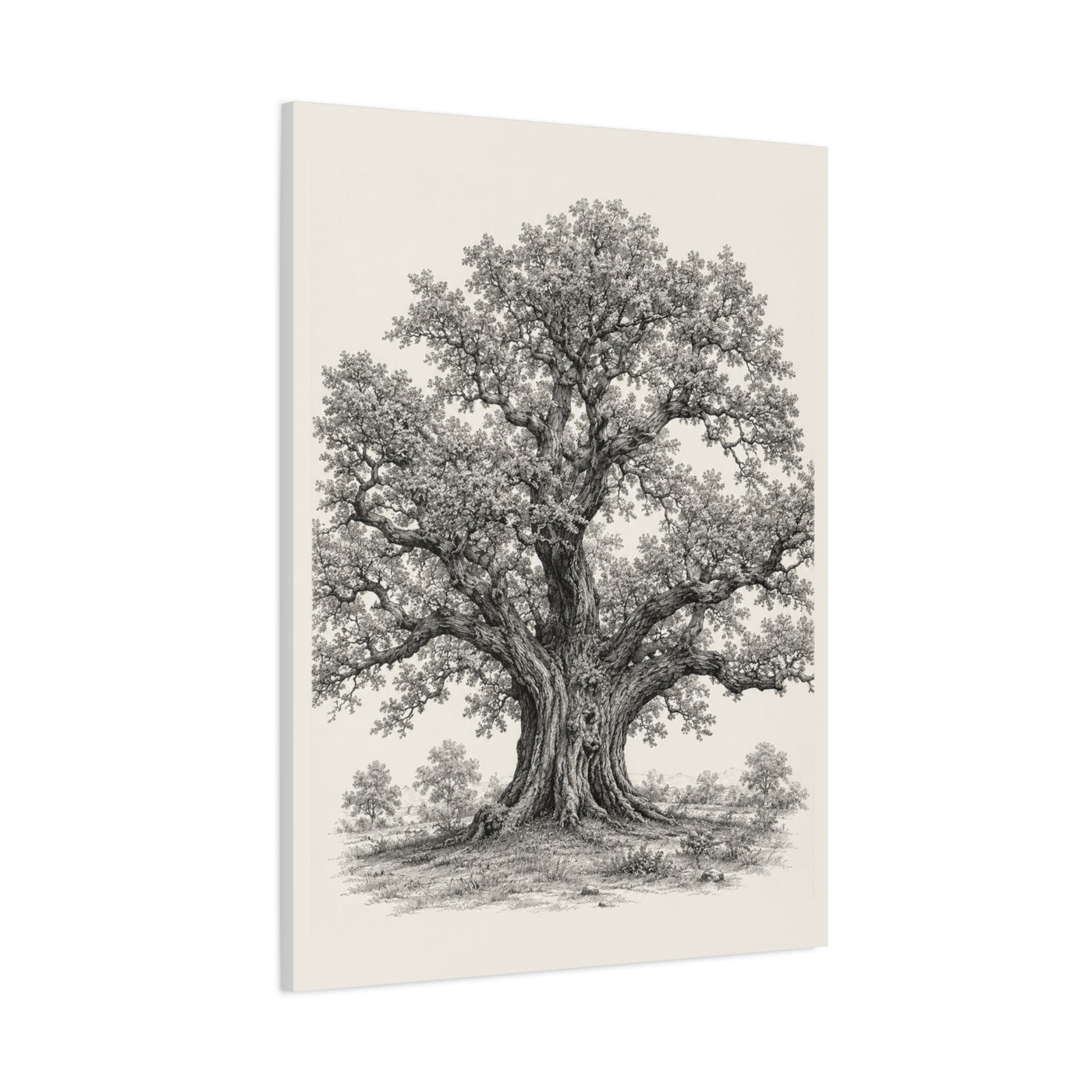 Detailed Engraved Oak Study Trees Wall Art & Canvas Print