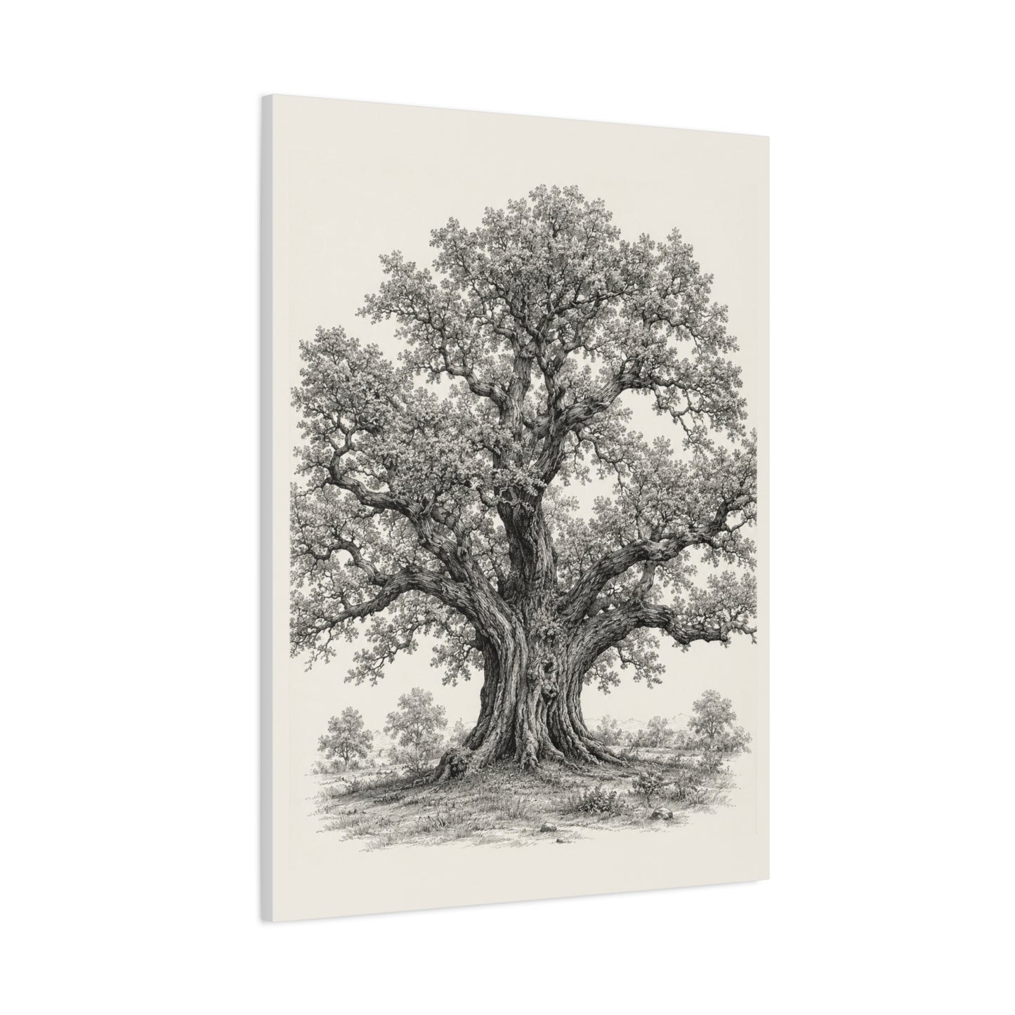 Detailed Engraved Oak Study Trees Wall Art & Canvas Print