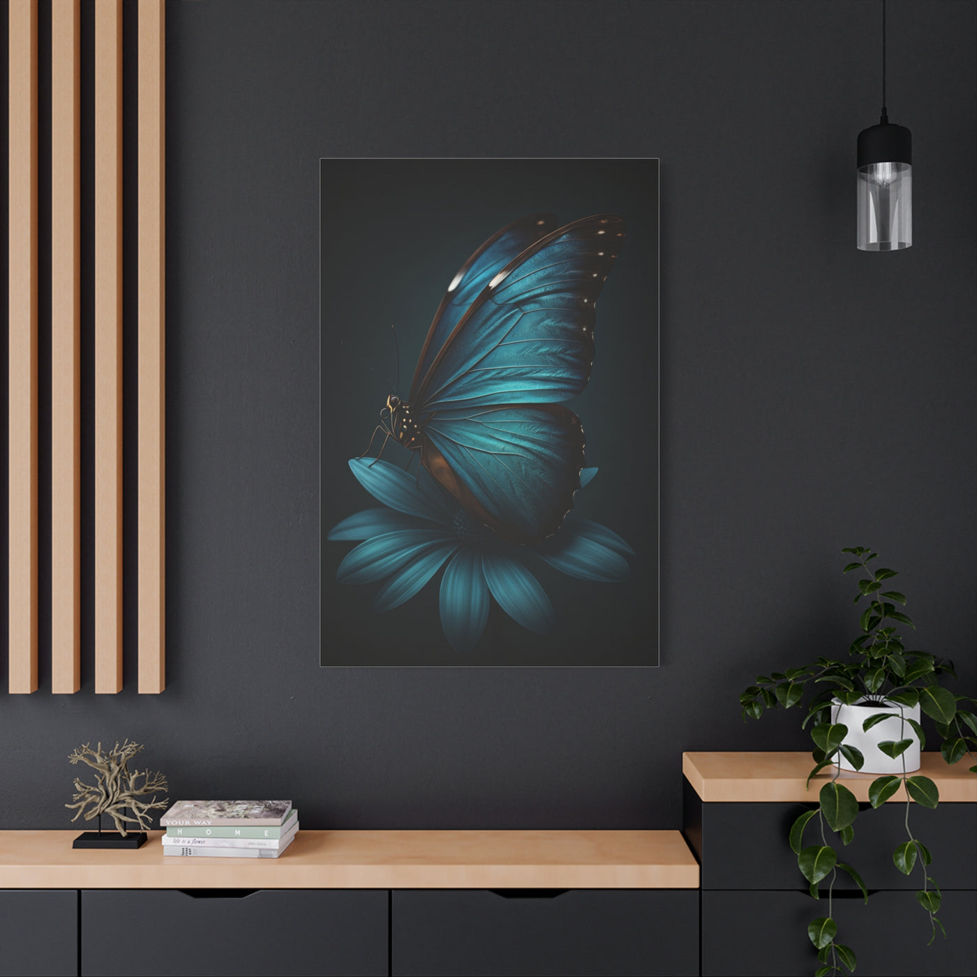 Blue Morpho Butterfly on Midnight Bloom Wall Art & Canvas Prints