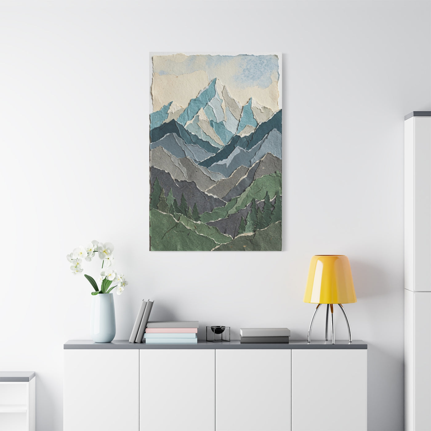 Hand-Torn Paper Collage Mountain Range Wall Art & Canvas Print