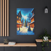 Watercolor Winter Village Christmas Scene Wall Art & Canvas Print