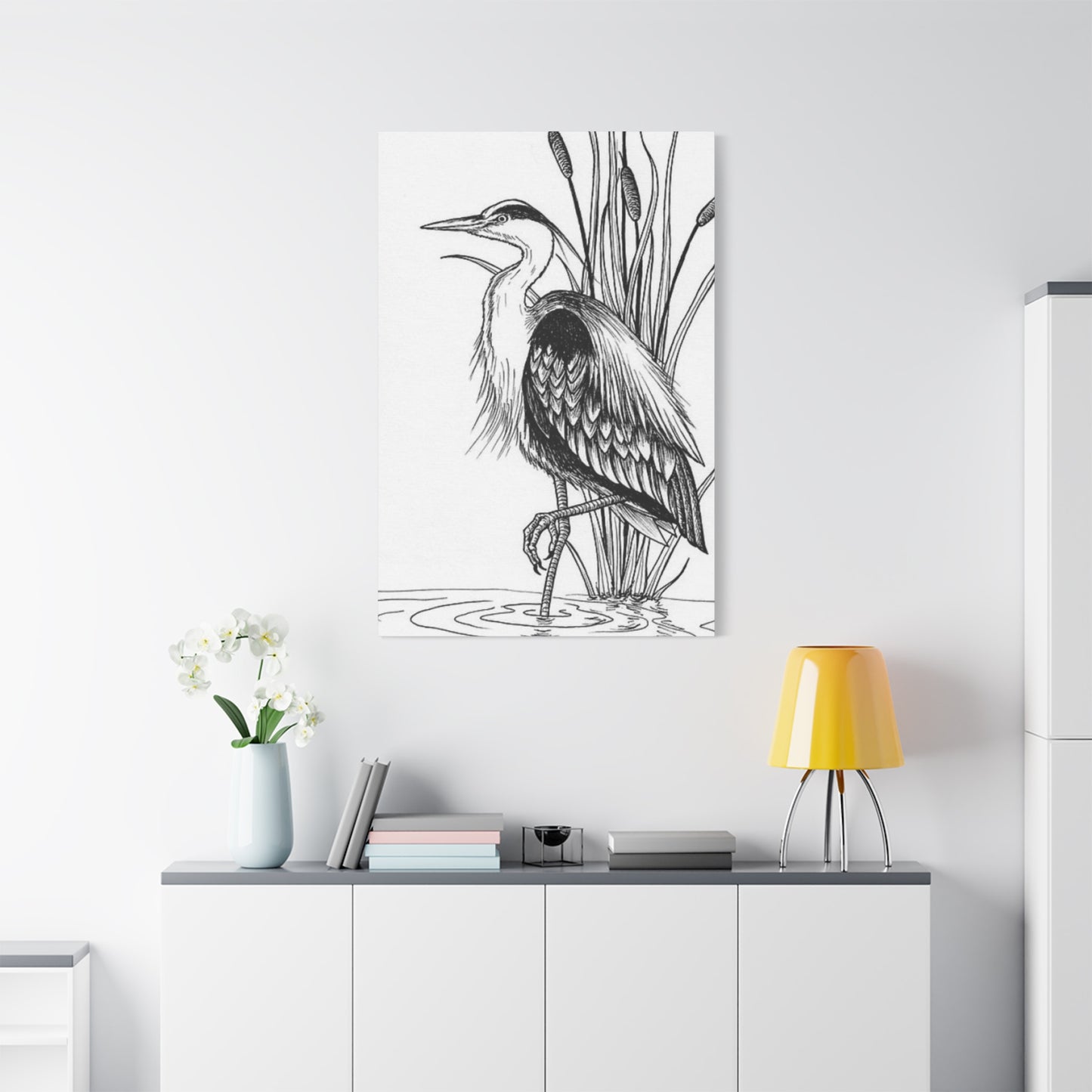 White Heron Drawing Wall Art & Canvas Prints