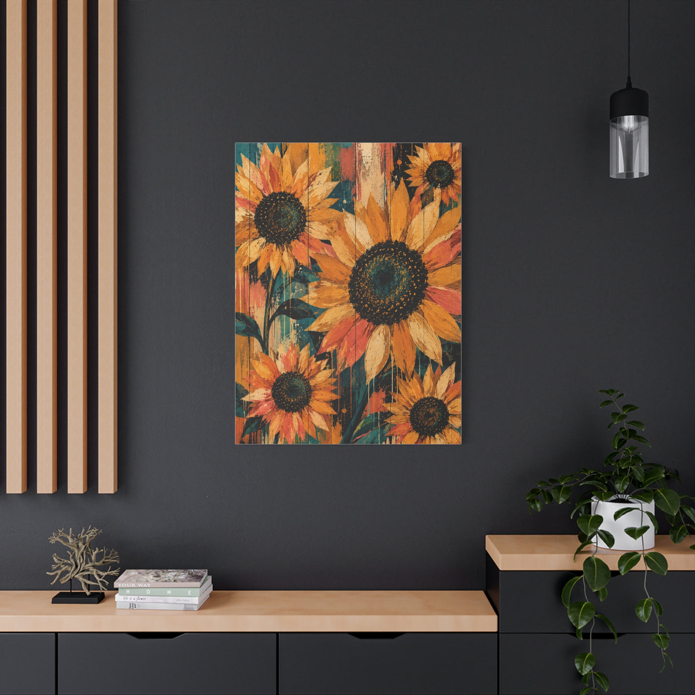 Rustic Color-Wash Sunflower Panel Wall Art & Canvas Print