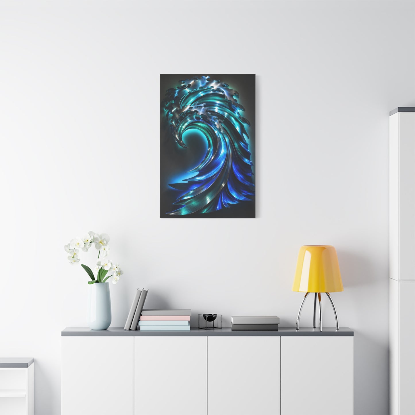 Illuminated Blue Wave Light Sculpture Wall Art & Canvas Print