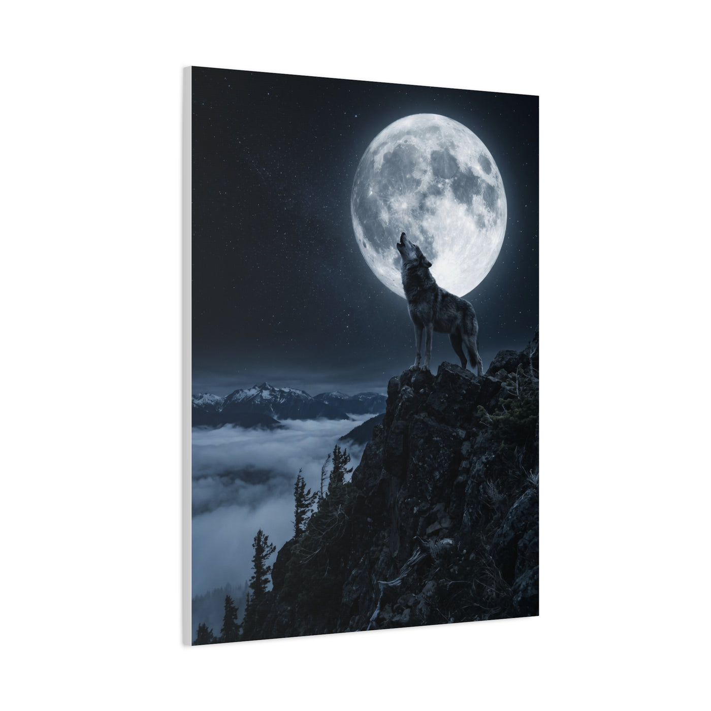 Full Moon Howling Wolf Ridge Scene Wall Art & Canvas Print