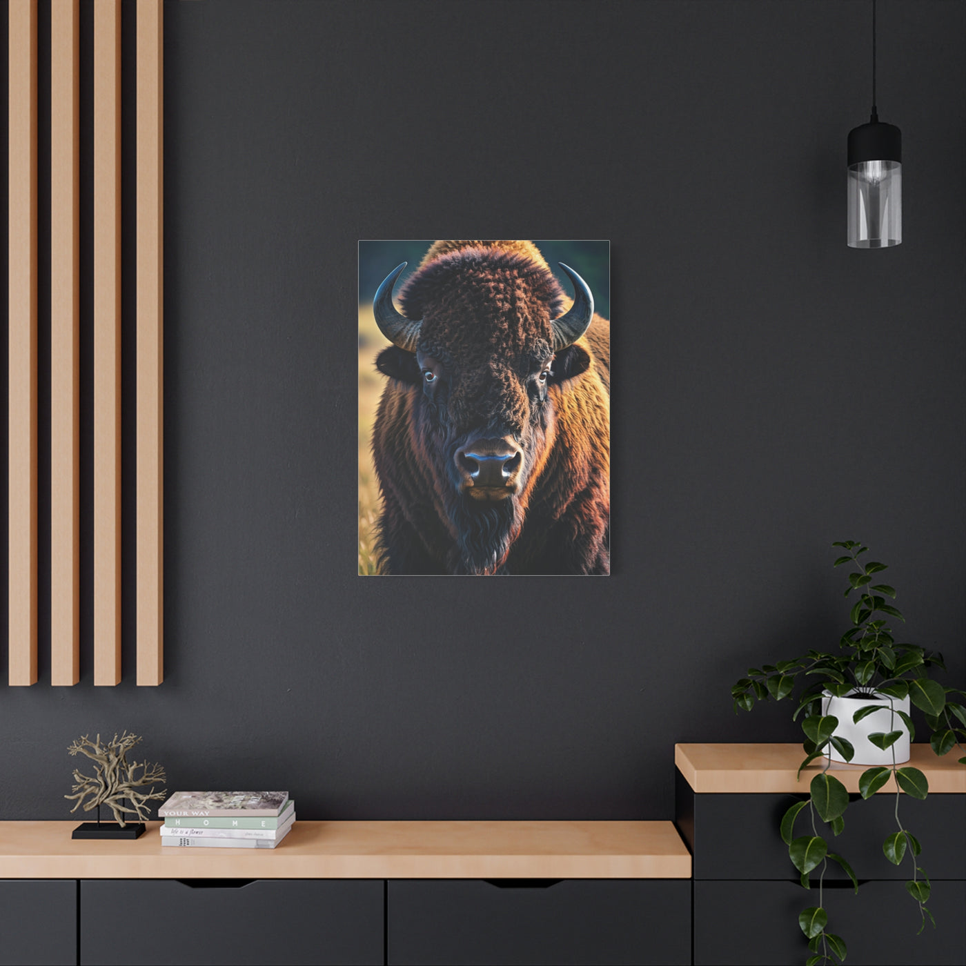 Dramatic Frontal Bison with Warm Copper Tones Wall Art & Canvas Print