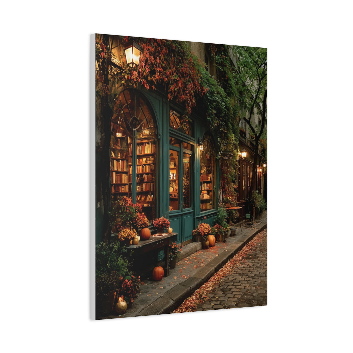 Autumn Bookshop Street Scene Wall Art & Canvas Print
