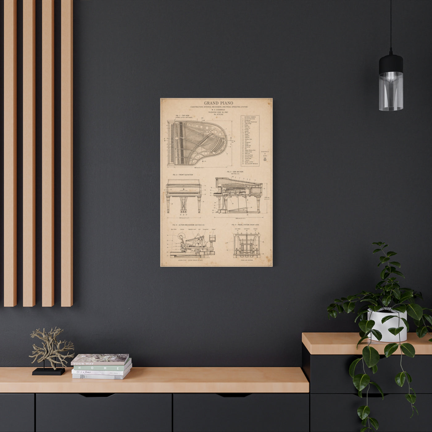 Steinway Grand Piano Technical Diagram Wall Art & Canvas Print