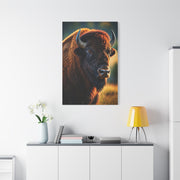 Golden Hour Bison Side Portrait with Warm Prairie Light Wall Art & Canvas Print
