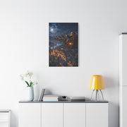 Santa Sleigh Flight Over Snowy Village Wall Art & Canvas Print