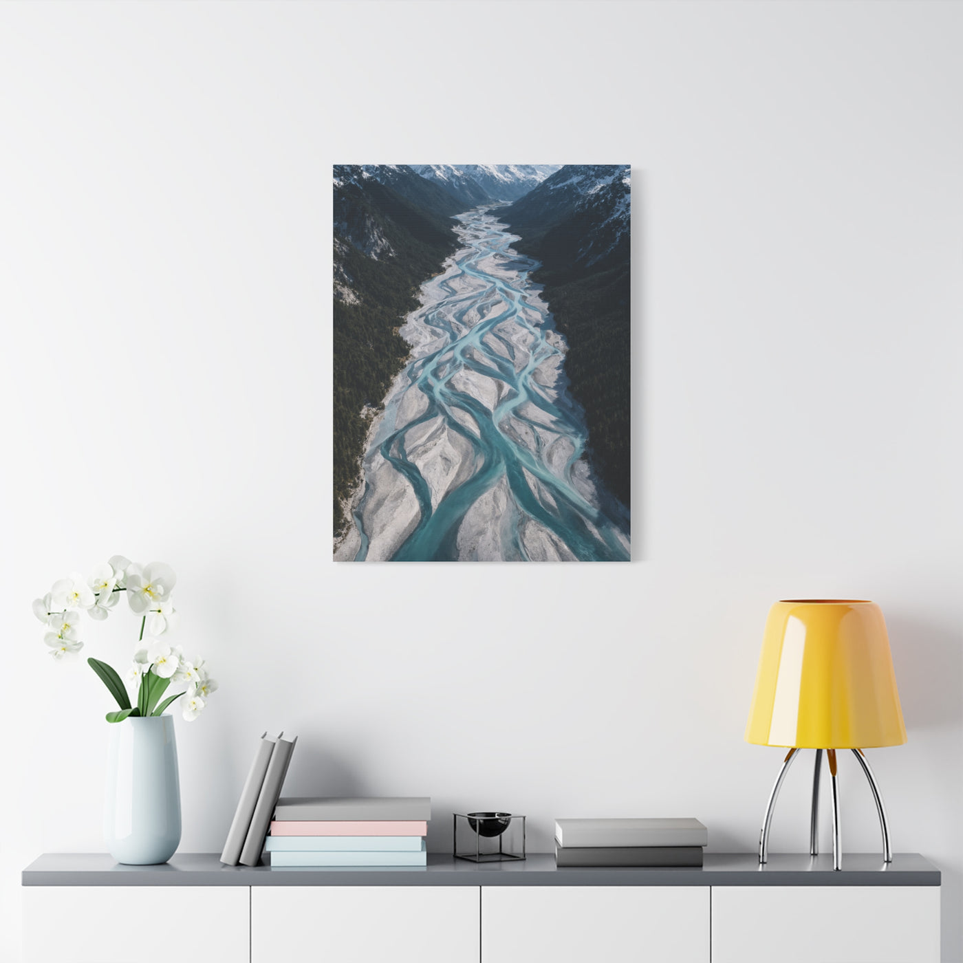 Aerial Braided Mountain River Wall Art & Canvas Print