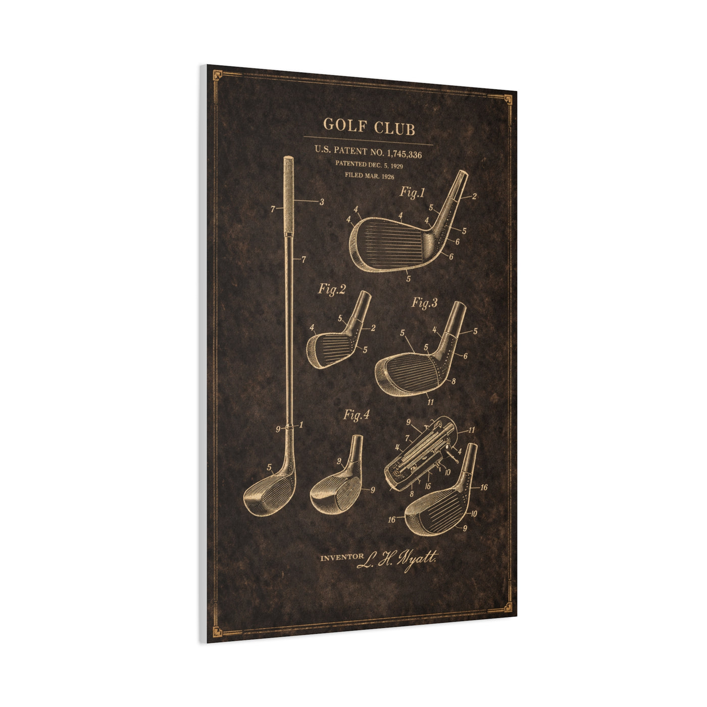 Antique Golf Club Patent Diagram Wall Art & Canvas Print