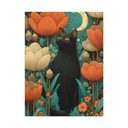 Folk Black Cat Garden Wall Art & Canvas Print