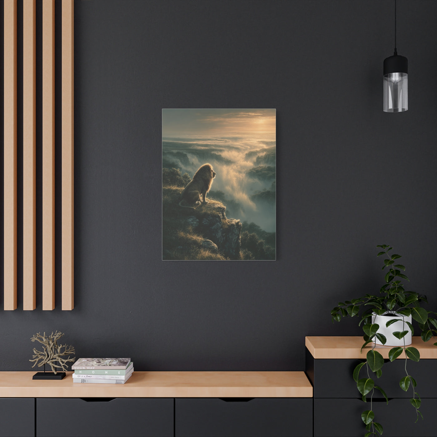 Lion on Cliff at Sunrise Sovereign View Wall Art & Canvas Print