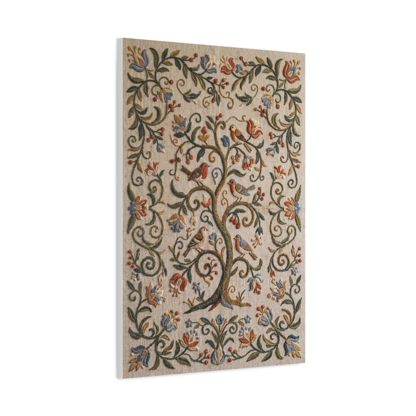 Folk Art Botanical Tree Embroidery Panel Wall Art & Canvas Print
