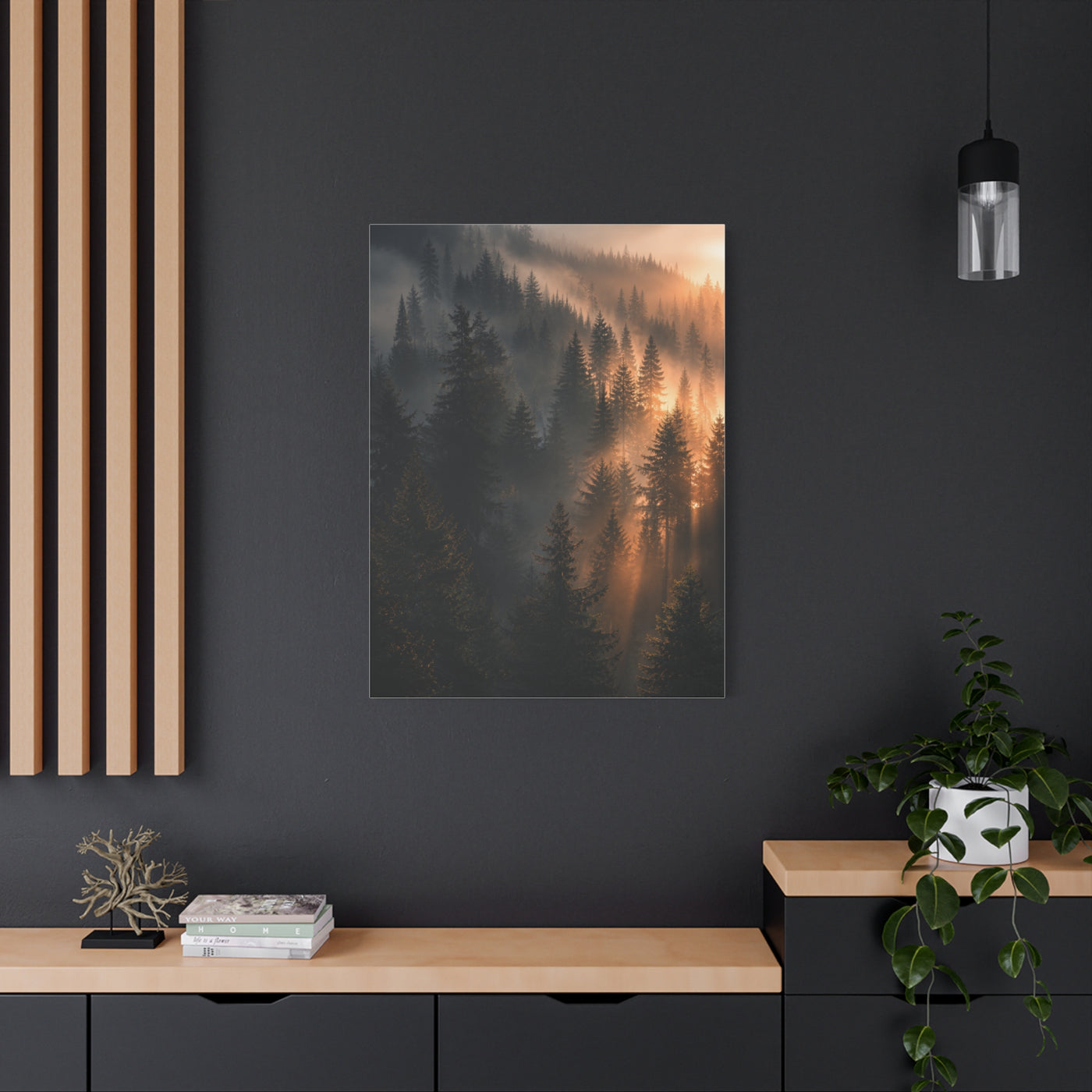 Misty Pine Forest Sunrise Depth Trees Wall Art & Canvas Print