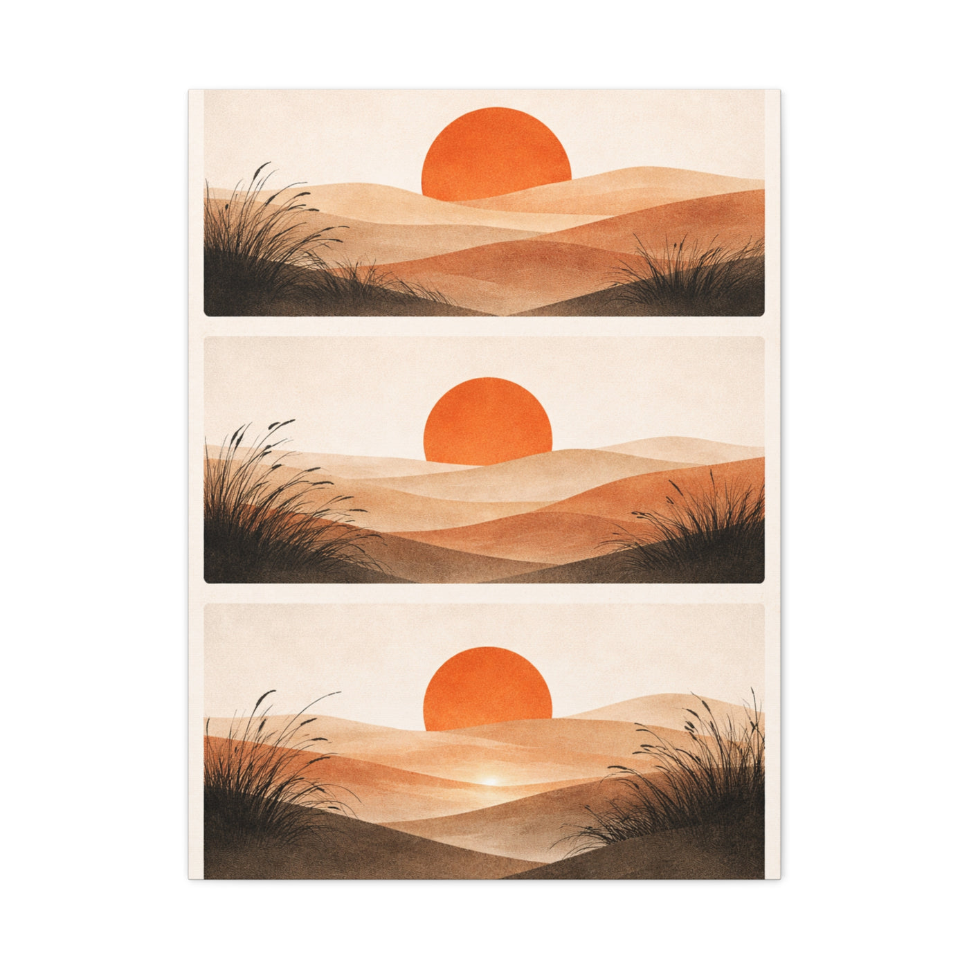 Japandi Orange Sun Triptych Landscape Wall Art & Canvas Print