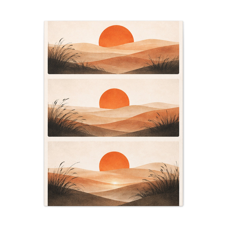 Japandi Orange Sun Triptych Landscape Wall Art & Canvas Print