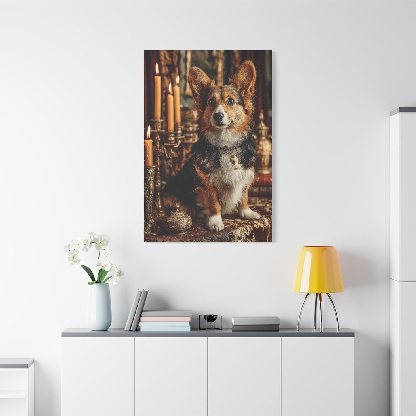 Candlelit Royal Corgi Portrait Wall Art & Canvas Print