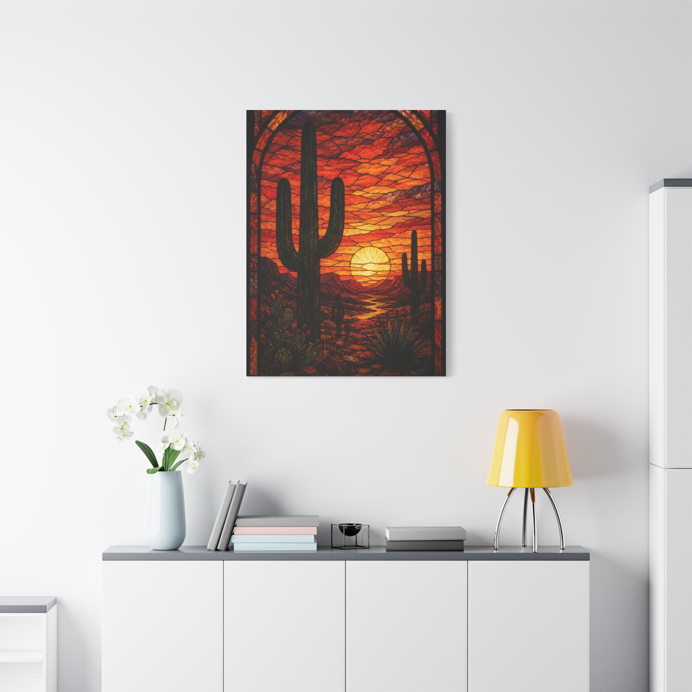 Stained Glass Desert Sunset Southwest Wall Art & Canvas Print