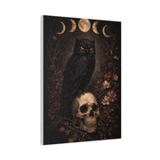 Gothic Moon Phase Owl Skull Wall Art & Canvas Print