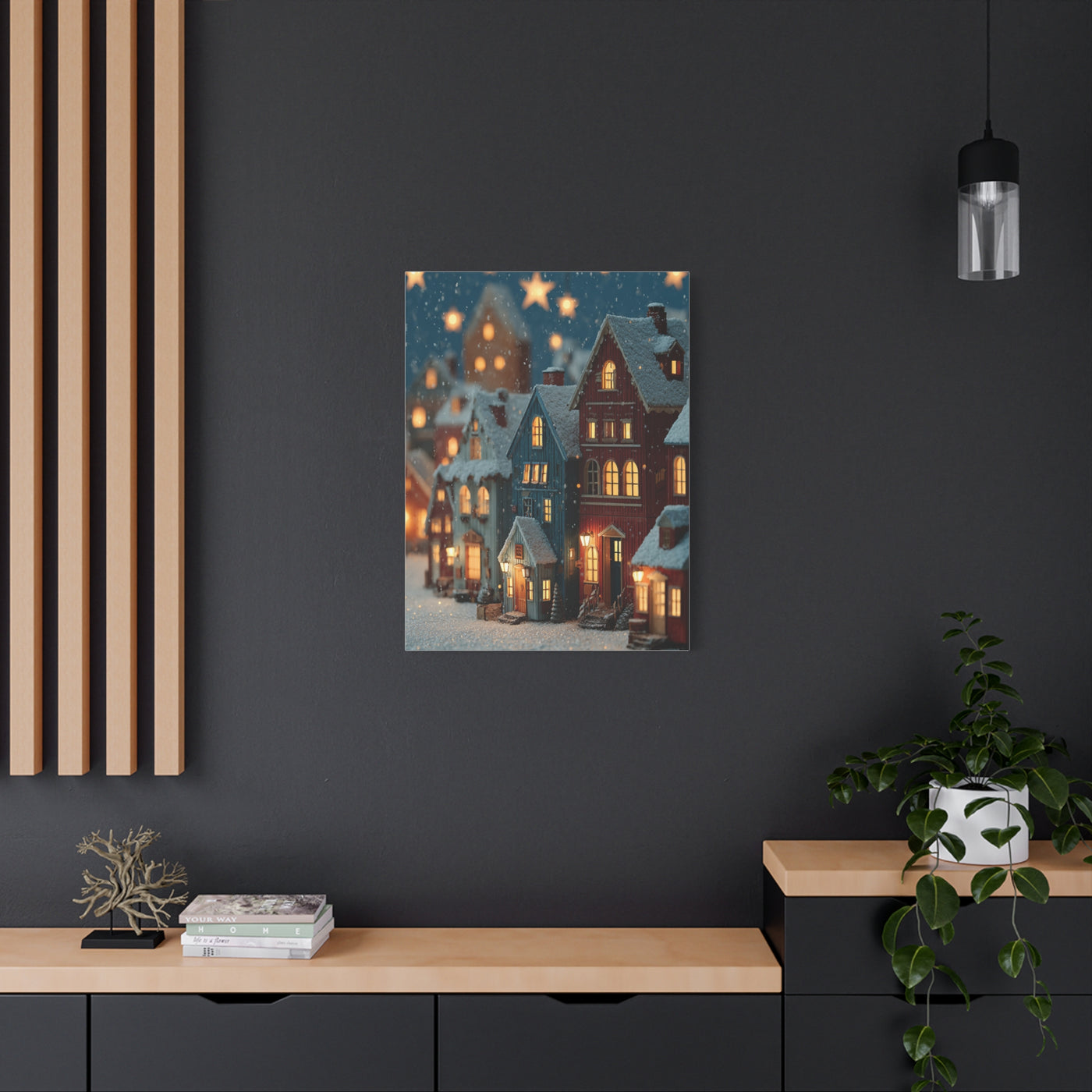 Nordic Winter Village Folk Scene Wall Art & Canvas Print