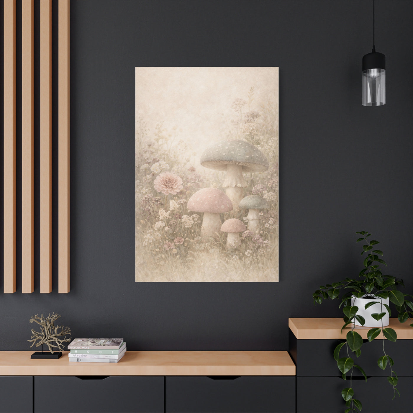 Vintage Pastel Mushroom Meadow Wall Art & Canvas Print