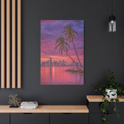 Miami Skyline Tropical Sunset With Palm Trees Wall Art & Canvas Print