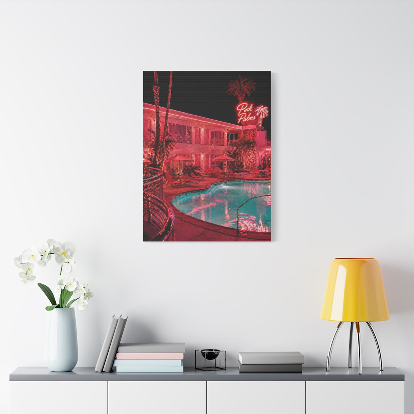 Pink Neon Pool Night Scene Wall Art & Canvas Print