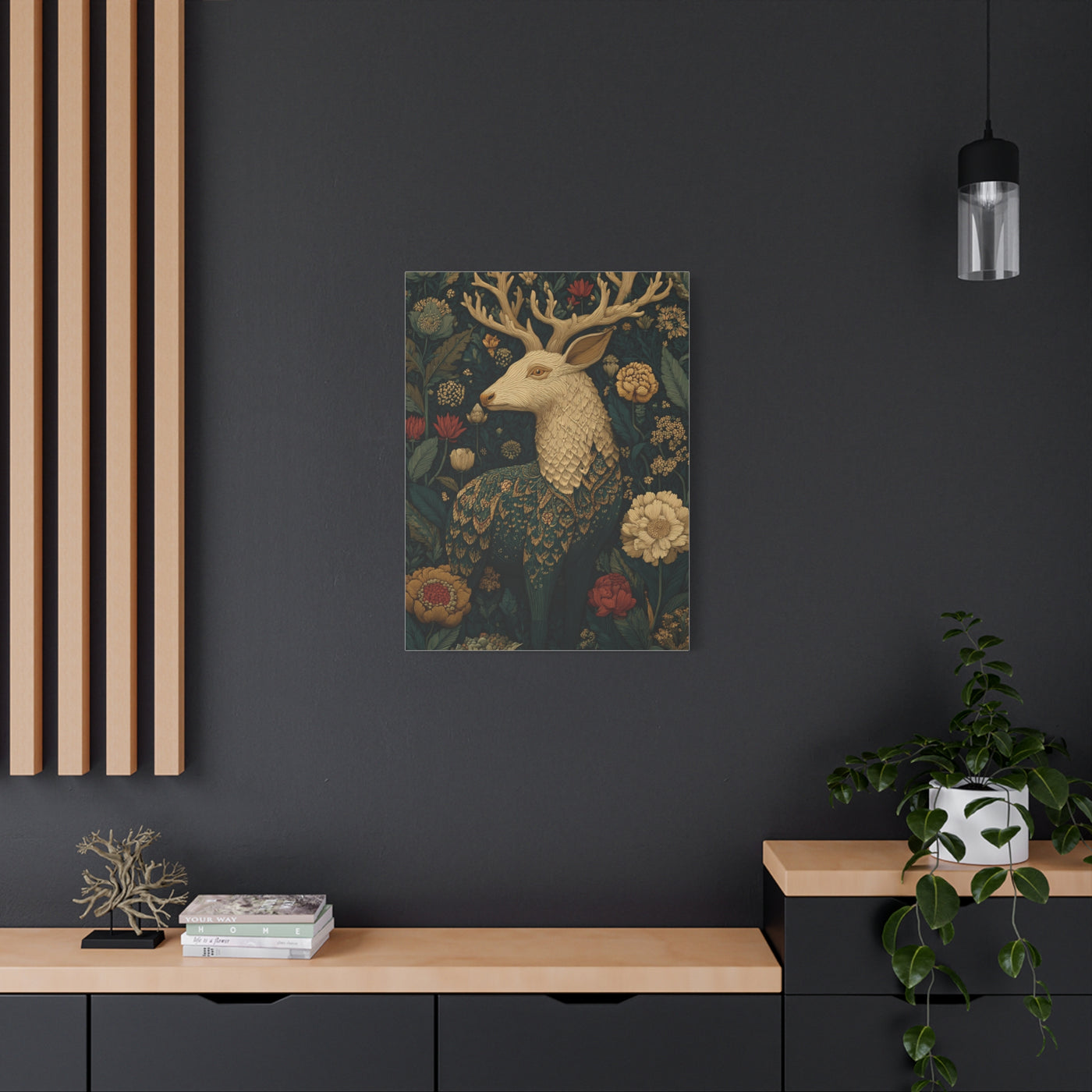 Ornamental Folk Deer Woodland Wall Art & Canvas Print