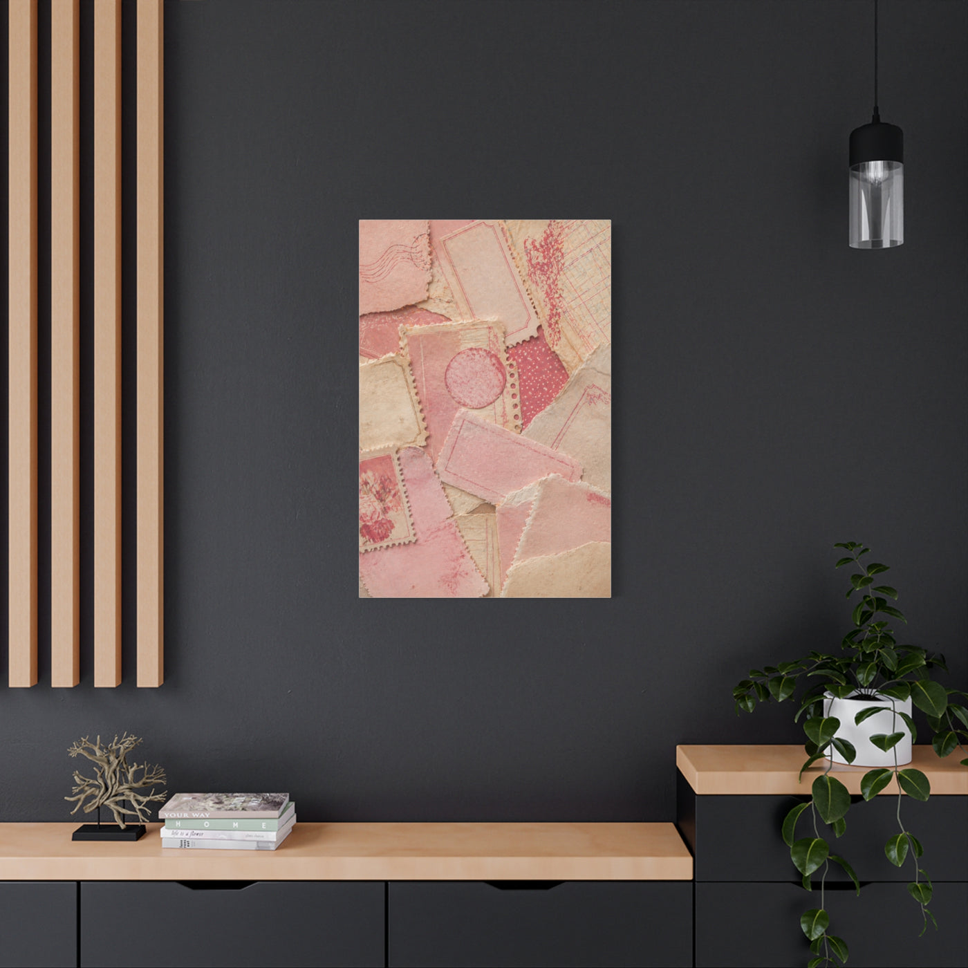 Vintage Pink Paper Collage Wall Art & Canvas Print