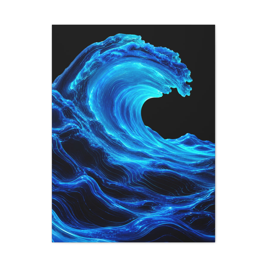Luminous Neon Blue Wave Energy Wall Art & Canvas Print