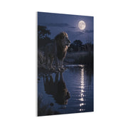 Lion by Moonlit Water Reflection Wall Art & Canvas Print
