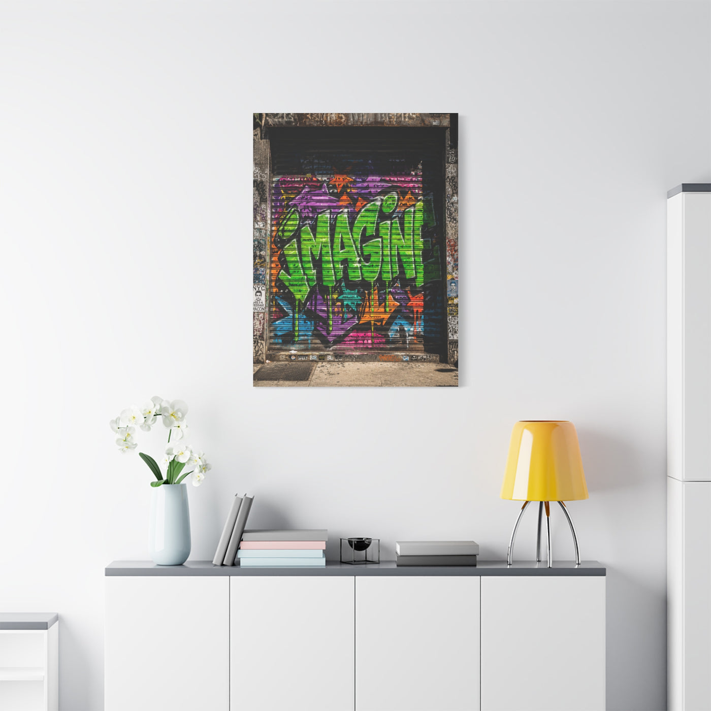 Imagine Graffiti Alley Door Street Wall Art & Canvas Print