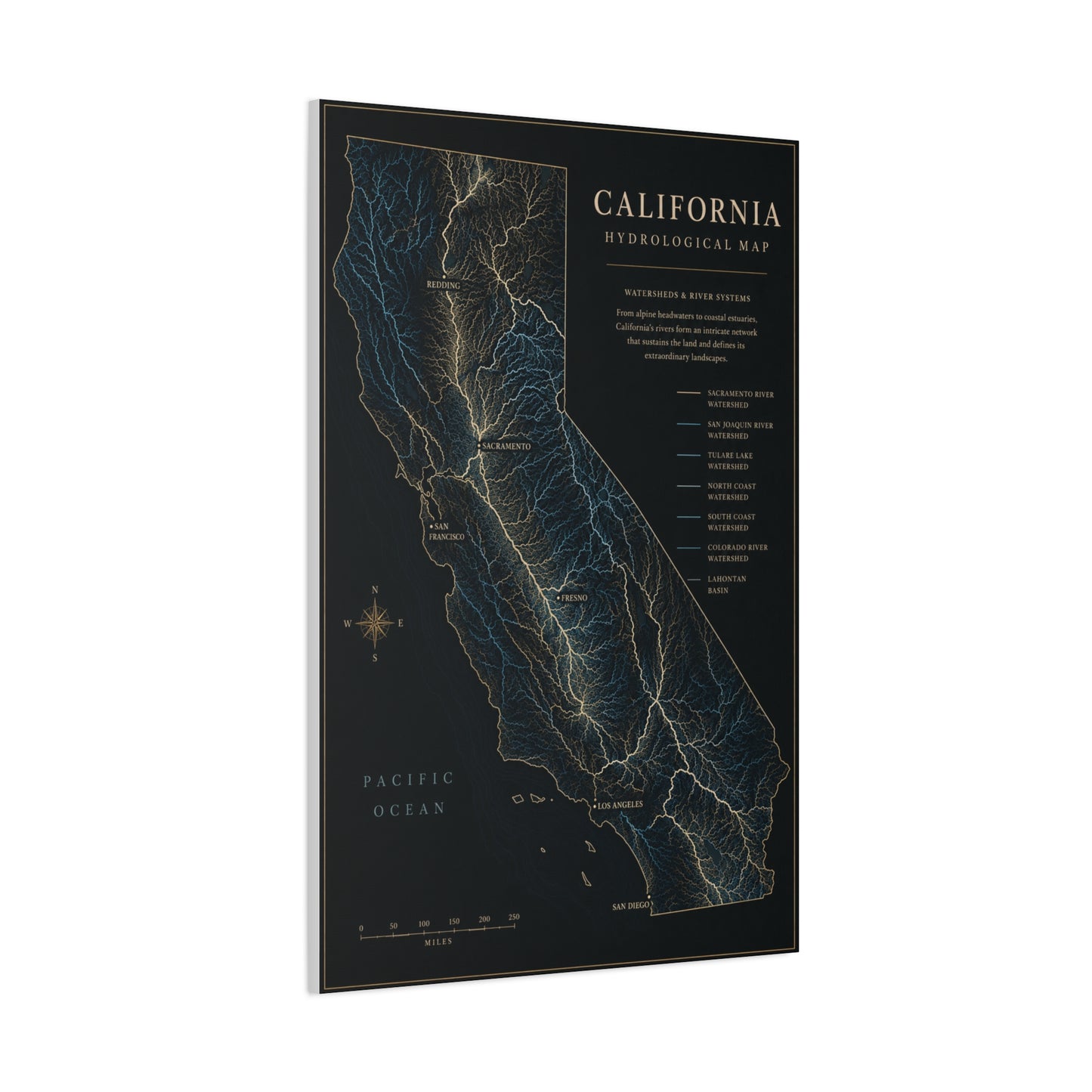 California Hydrological Map Wall Art & Canvas Print