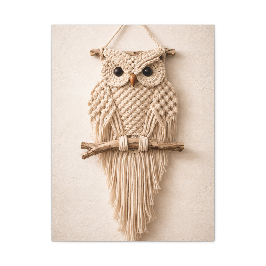Boho Macrame Owl Textile Wall Art & Canvas Print