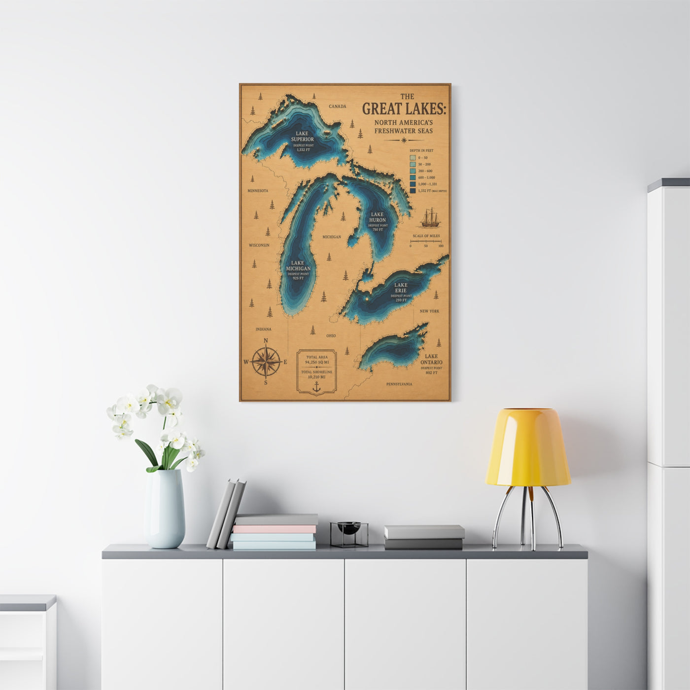 Great Lakes Bathymetric Chart Wall Art & Canvas Print