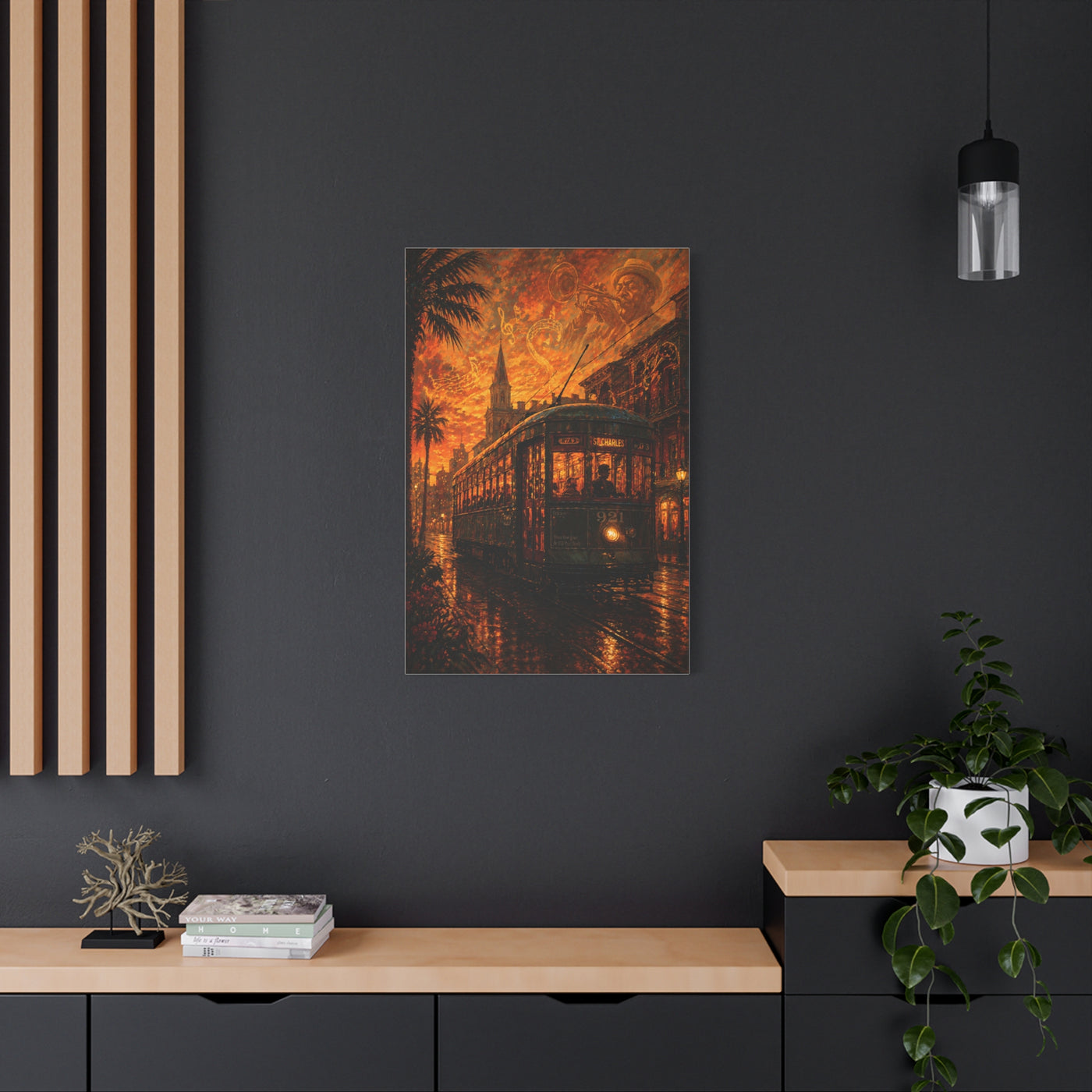 Historic Streetcar Jazz Sunset Wall Art & Canvas Print