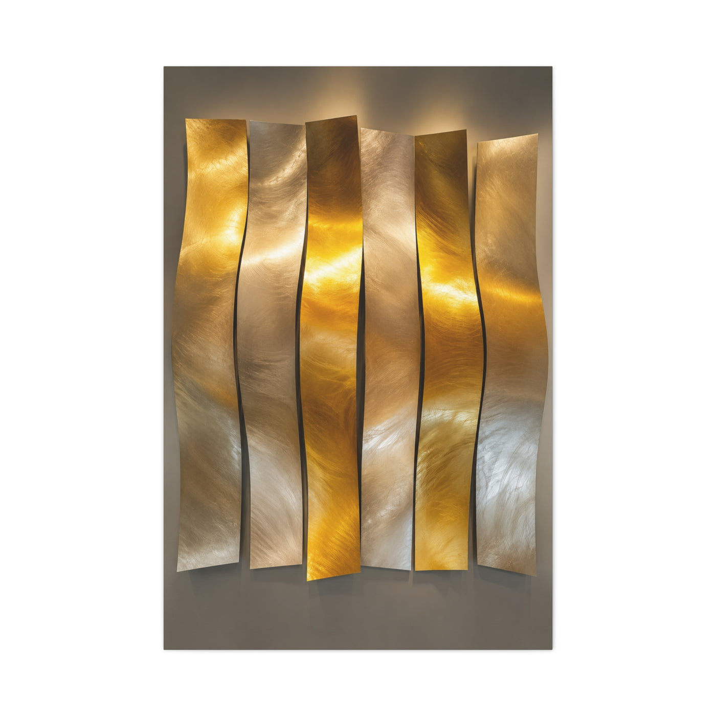 Polished Gold Panel Sculptural Wave Installation Wall Art & Canvas Print