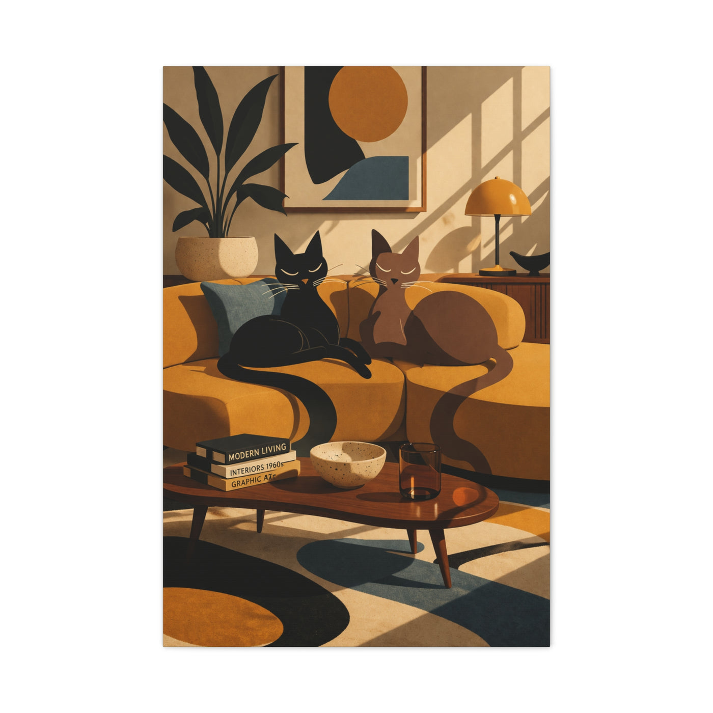 Playful Retro Cats Lounge Scene Wall Art & Canvas Print