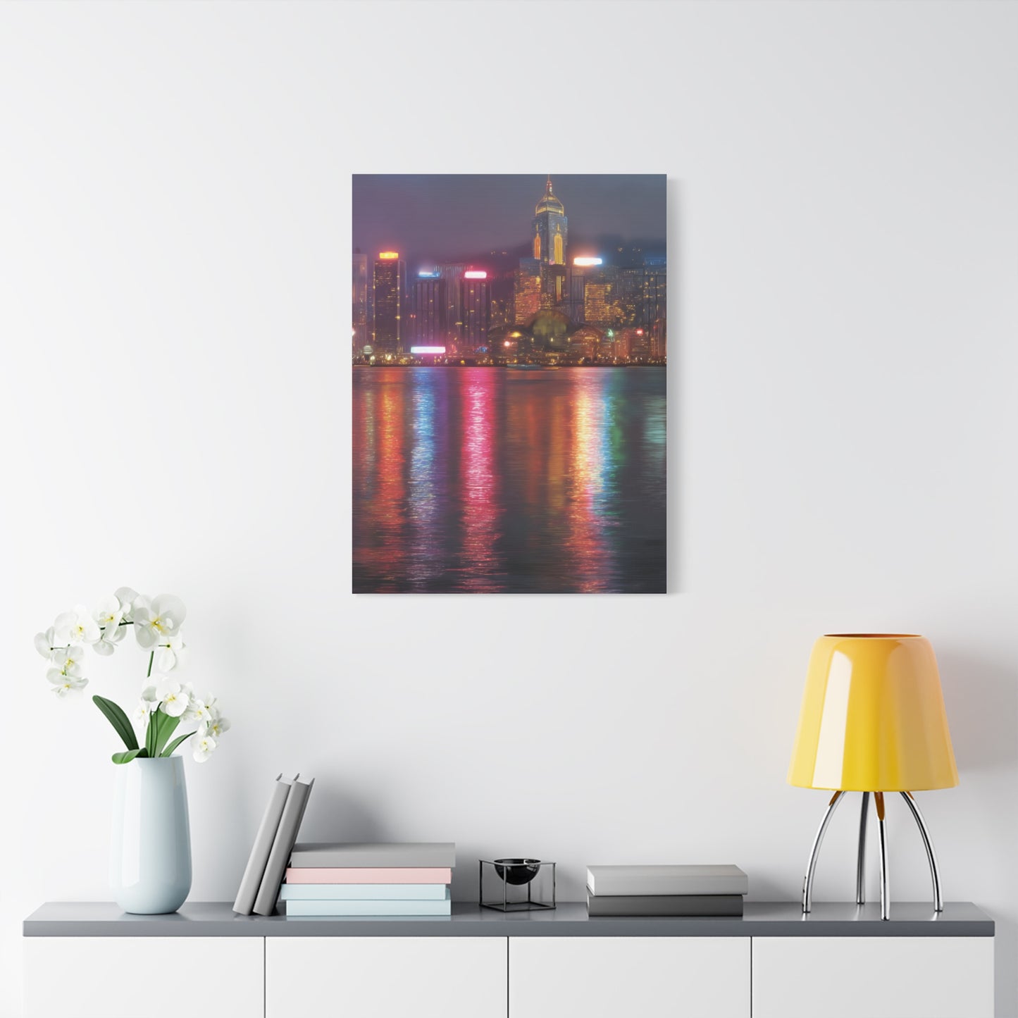 Hong Kong Skyline Rainy Neon Reflections Wall Art & Canvas Print