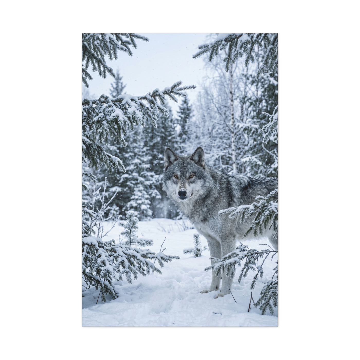 Winter Forest Wolf Natural Encounter Scene Wall Art & Canvas Print