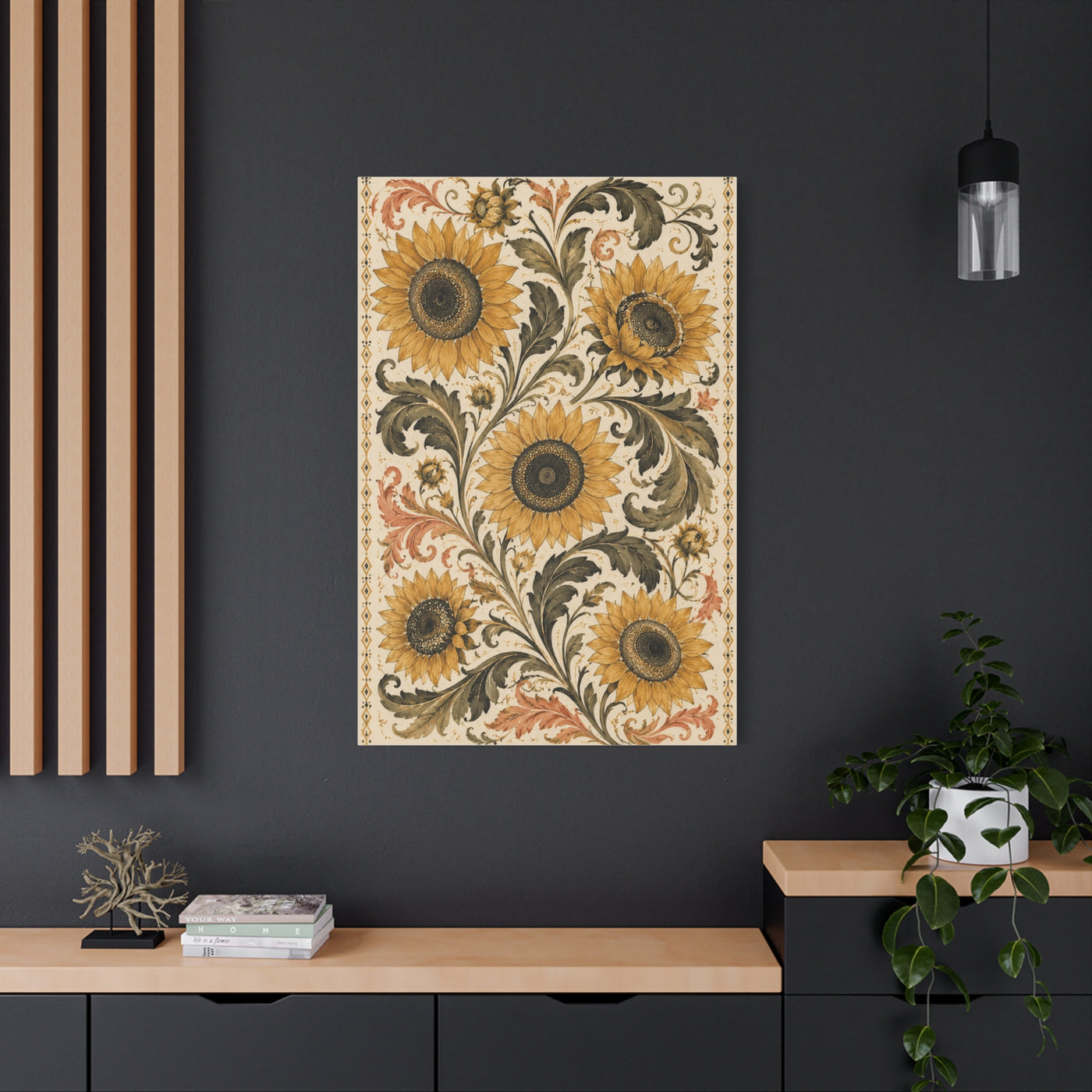 Vintage Botanical Sunflower Pattern Wall Art & Canvas Print