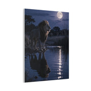 Lion by Moonlit Water Reflection Wall Art & Canvas Print