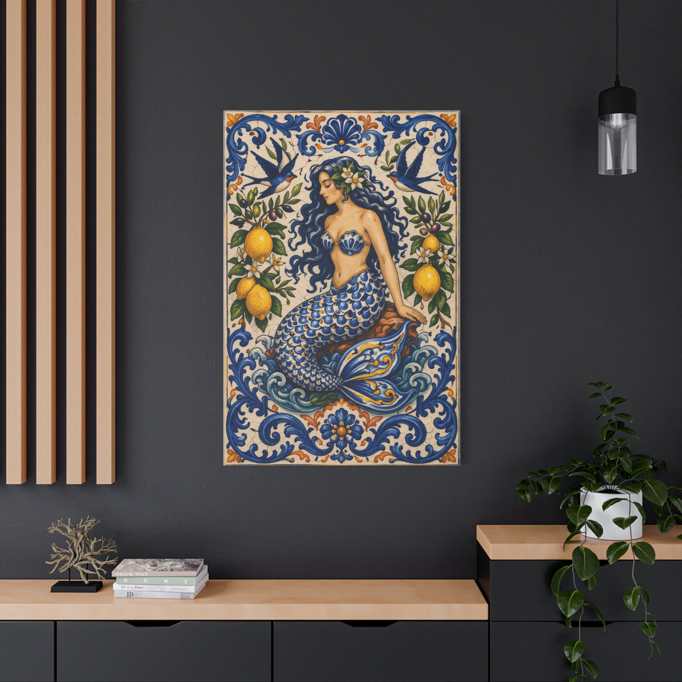 Sicilian Majolica Mermaid Tile Wall Art & Canvas Print